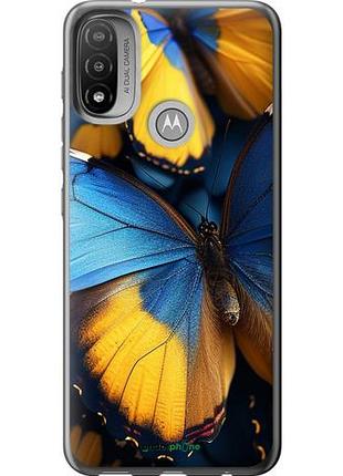 Чехол на motorola e20 желто-голубые бабочки "6046u-2509-10746"