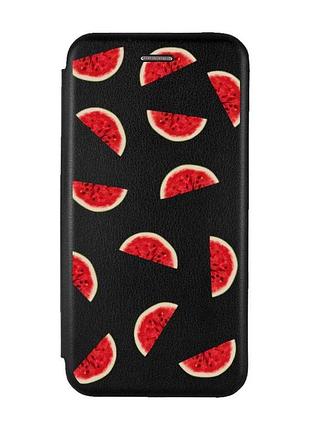 Чохол-книжка чорний з малюнком на motorola moto g72 скибки кавуна (принт 34)