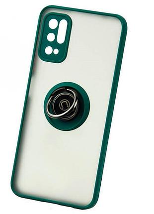 Чехол fiji colorframe для poco m3 pro матовый бампер с кольцом подставкой green