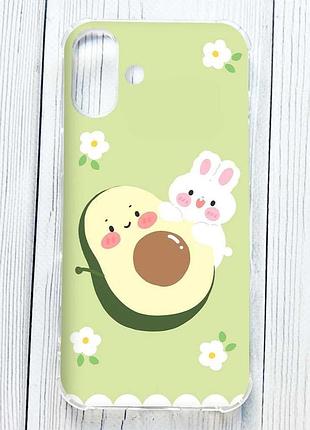 Чехол с утолщёнными углами на iphone 16 plus авокадо и зайчонок (принт 311)