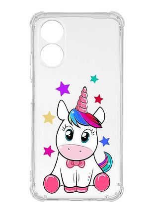 Чехол с утолщёнными углами на oppo a18 единорог (принт 102)