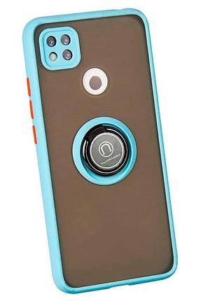 Чехол fiji colorframe для xiaomi redmi 9c матовый бампер с кольцом подставкой turquoise