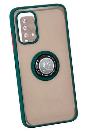 Чохол fiji colorframe для xiaomi poco m3 матовий бампер з кільцем підставкою green