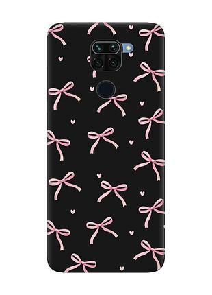 Матовый черный чехол на xiaomi redmi note 9 бантики (принт 404)