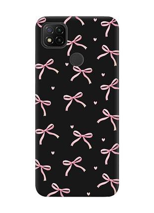 Матовый черный чехол на xiaomi redmi 9c/10a бантики (принт 404)