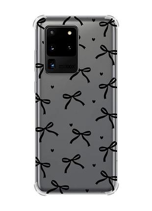 Чехол с утолщёнными углами на samsung galaxy s20 ultra бантики (принт 405)