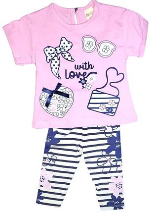 Комплект для девочки babywood футболка+лосины в полоску 86 розовый