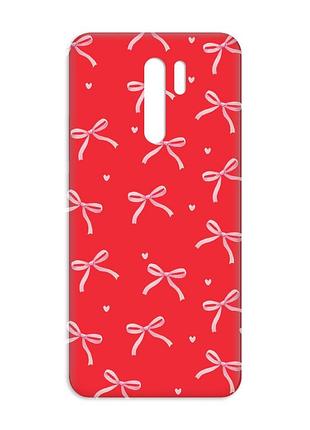 Матовый красный чехол на xiaomi redmi 9 бантики (принт 404)
