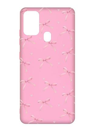 Матовый розовый чехол на samsung galaxy m30s/m21 бантики (принт 404)