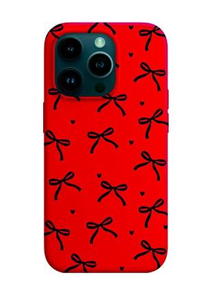 Матовый красный чехол на apple iphone 14 pro бантики (принт 405)