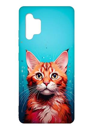 Матовый чехол с красными боками на samsung galaxy a32 кошка (принт 408)