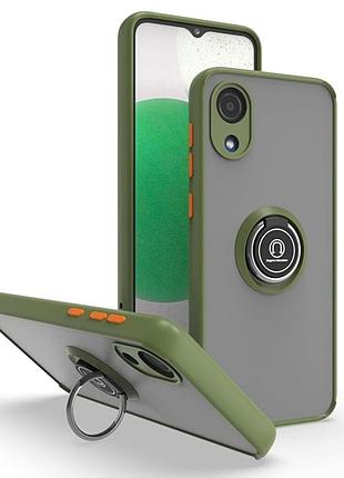 Чехол fiji colorframe для samsung galaxy a03 core (a032) матовый бампер с кольцом подставкой khaki