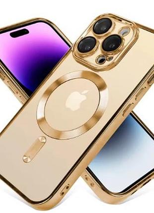 Золотий прозорий чохол на iphone 15 pro з magsafe-захист камери