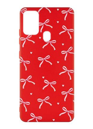 Матовый красный чехол на samsung galaxy m30s/m21 бантики (принт 404)