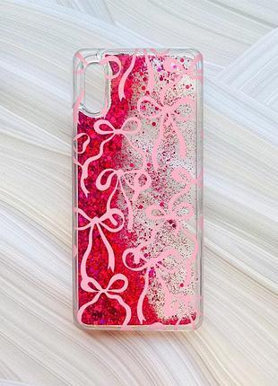 Чехол с плавающими розовыми блестками на xiaomi redmi 9a бантики (принт 406)