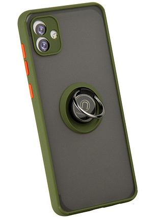 Чохол fiji colorframe для samsung galaxy a04 (a045) матовий бампер з кільцем підставкою khaki