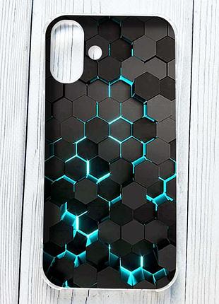 Чехол с утолщёнными углами на iphone 16 plus соты 3d (принт 357)