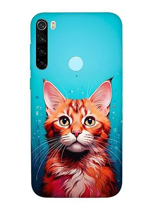 Матовый чехол с красными боками на xiaomi redmi note 8t кошка (принт 408)
