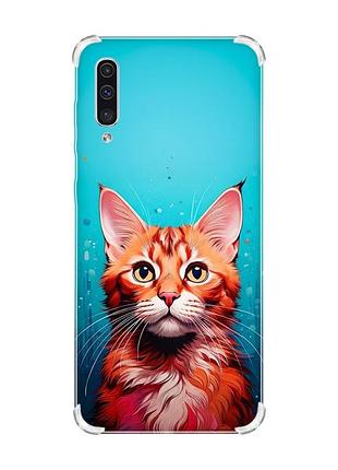 Чехол с утолщёнными углами на samsung galaxy a50 (2019) a505 кошка (принт 408)