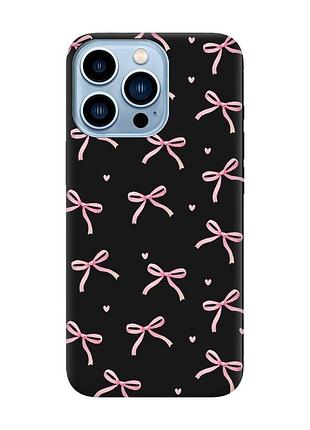 Матовий чорний чохол на apple iphone 13 pro max бантики (принт 404)