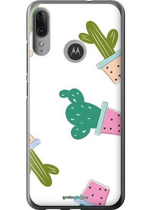 Чехол на motorola moto e6 plus кактусы в горшочках "3968u-1780-10746"