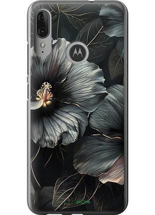 Чехол на motorola moto e6 plus черные цветы "6031u-1780-10746"
