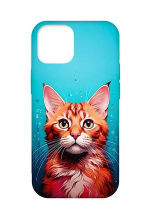 Матовый чехол с бирюзовыми боками на iphone 12 pro max кошка (принт 408)