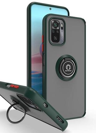 Чехол fiji colorframe для xiaomi poco m5s матовый бампер с кольцом подставкой green