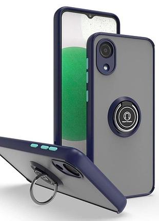 Чехол fiji colorframe для samsung galaxy a03 core (a032) матовый бампер с кольцом подставкой dark blue