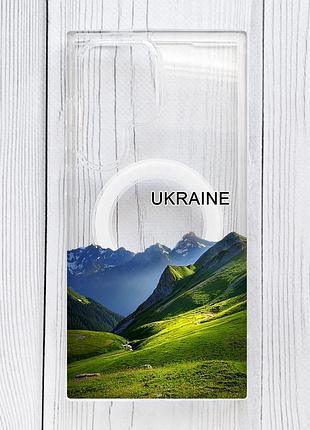 Магнитный чехол на samsung galaxy s24 ultra с поддержкой magsafe карпаты украина (принт 409)