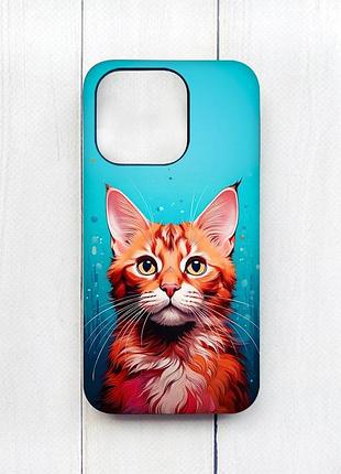 Матовый чехол с черными боками на iphone 15 pro кошка (принт 408)