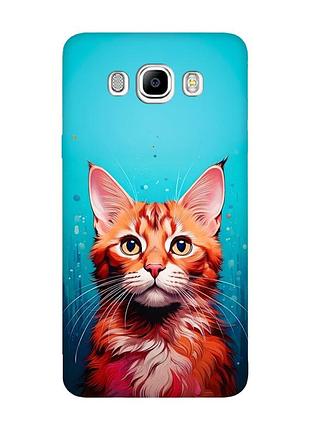 Матовый чехол с черными боками на samsung galaxy j7(2016) j710 кошка (принт 408)