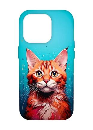 Матовий чохол з рожевими боками на apple iphone 14 pro max кішка (принт 408)