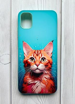 Матовый чехол с бирюзовыми боками на samsung galaxy a04e / a042 кошка (принт 408)