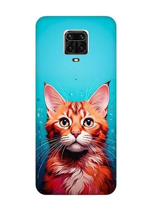 Матовый чехол с розовыми боками на xiaomi redmi note 9 pro / 9s / 9 pro max кошка (принт 408)