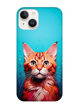 Матовий чохол з чорними боками на apple iphone 14 кішка (принт 408)