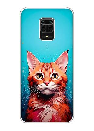 Чохол з потовщеними кутами на xiaomi redmi note 9 pro/ 9s/ 9 pro max кішка (принт 408)