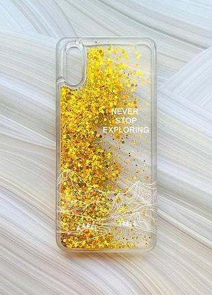 Чохол з плаваючими золотими блискітками на xiaomi redmi 9a мандруй (принт 407)