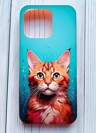 Матовый чехол с персиковыми боками на iphone 16 pro кошка (принт 408)