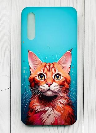 Матовый чехол с бирюзовыми боками на samsung galaxy a50 (2019) a505/a30s кошка (принт 408)