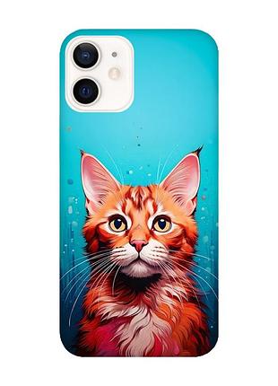 Матовый чехол с красными боками на apple iphone 12 / 12 pro кошка (принт 408)