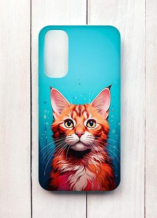 Матовый чехол на samsung a34 5g бирюзовый кошка (принт 408)