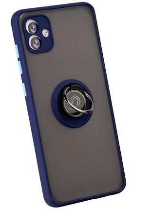 Чехол fiji colorframe для samsung galaxy a04 (a045) матовый бампер с кольцом подставкой dark blue