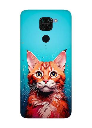 Матовый чехол с розовыми боками на xiaomi redmi note 9 кошка (принт 408)