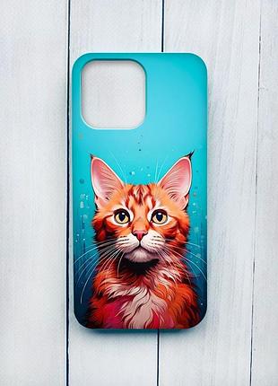 Матовый чехол с бирюзовыми боками на iphone 15 pro max кошка (принт 408)