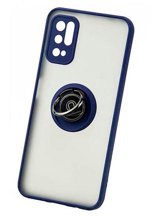 Чехол fiji colorframe для poco m3 pro матовый бампер с кольцом подставкой dark blue