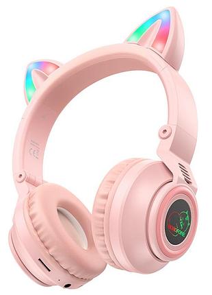 Навушники bluetooth бездротові borofone bo18 накладні дитячі з підсвіткою та слотом під карту пам'яті pink