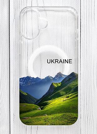 Магнитный чехол на iphone 16 plus с поддержкой magsafe карпаты украина (принт 409)