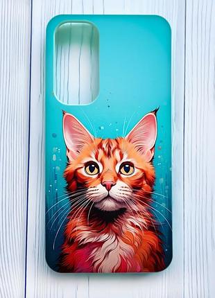 Матовый чехол с бирюзовыми боками на samsung galaxy s24 fe кошка (принт 408)