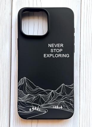 Матовий чорний чохол на iphone 16 pro max мандруй (принт 407)